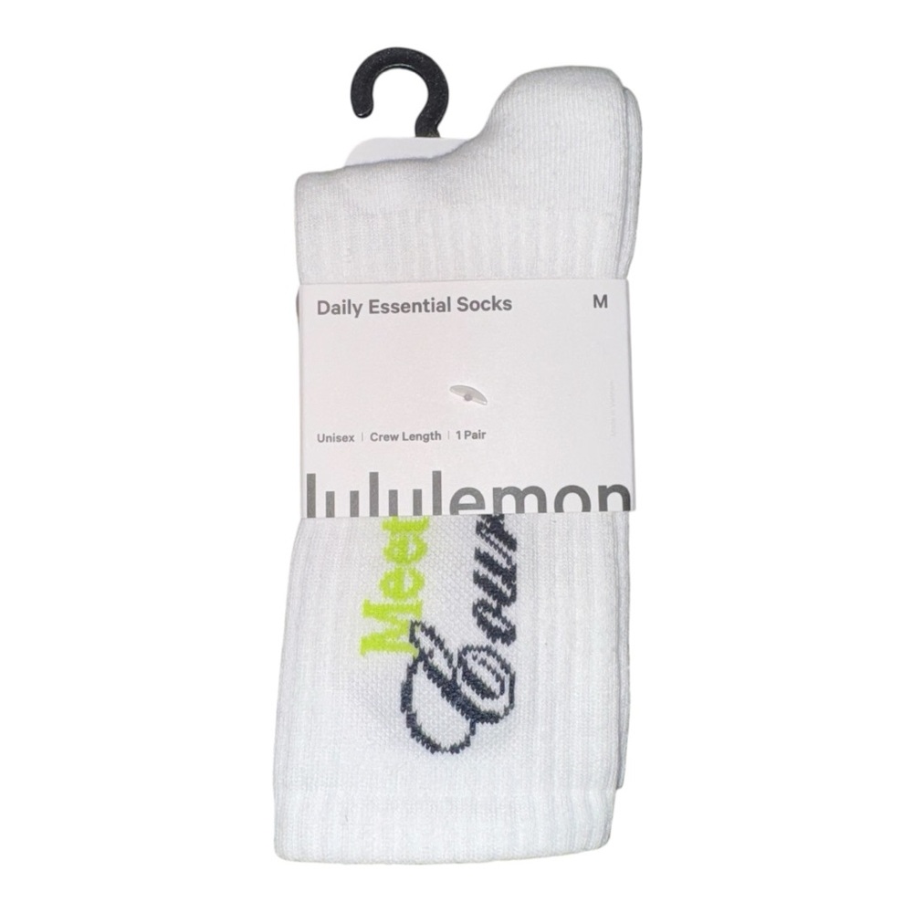 Lululemon Unisex Daily Essential Crew Socks Tennis Club White/Sour Grape - Picture 4 of 7